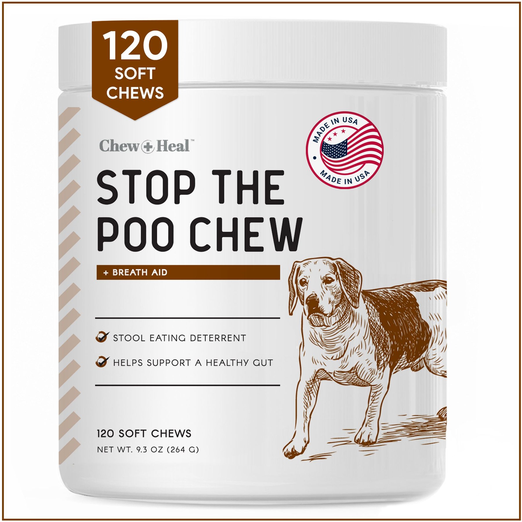 Chew + Heal Stop The Poo Soft Chew Coprophagia & Digestive Supplement for Dogs, 120 count