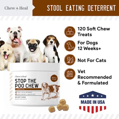 Show full view: Chew + Heal Stop The Poo Soft Chew Coprophagia & Digestive Supplement for Dogs, 120 count slide 6 of 8