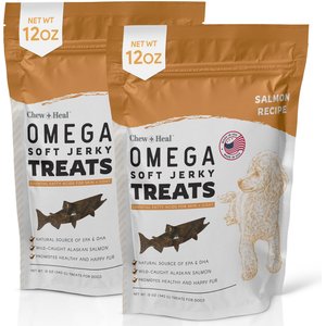 Chew + Heal Wild Alaskan Omega Skin + Coat Salmon Soft Jerky Dog Treats, 12-oz bag, 2 count