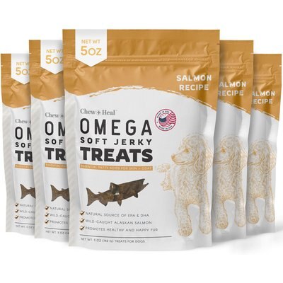 Chew + Heal Chew + Heal Wild Alaskan Omega Skin + Coat Salmon Soft Jerky Dog Treats, 5-oz bag, 5 count
