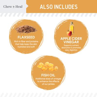 Show full view: Chew + Heal Wild Alaskan Omega Skin + Coat Salmon Soft Jerky Dog Treats, 5-oz bag slide 4 of 12