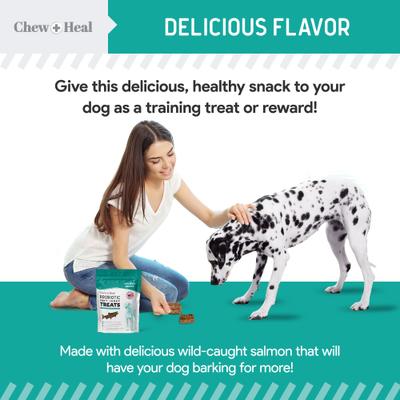 Show full view: Chew + Heal Wild Alaskan Probiotics Digestive Aid Salmon Soft Jerky Dog Treats, 5-oz bag, 5 count slide 3 of 13