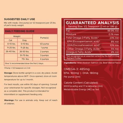 Show full view: Chew + Heal Wild Alaskan Salmon Oil Hearty Beef Flavored Liquid Skin & Coat Supplement for Dogs & Cats, 16-fl oz bottle slide 10 of 12