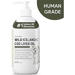 Chew + Heal Wild-Caught Cod Liver Oil Salmon Oil Alternative Skin & Coat Liquid Supplement for Dogs, 16-fl oz bottle