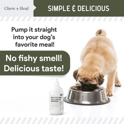 Show full view: Chew + Heal Wild-Caught Cod Liver Oil Salmon Oil Alternative Skin & Coat Liquid Supplement for Dogs, 16-fl oz bottle slide 6 of 11