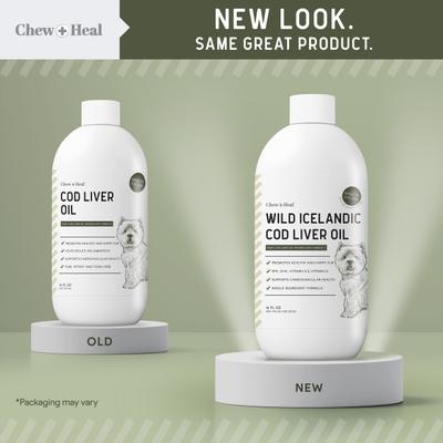 Show full view: Chew + Heal Wild-Caught Cod Liver Oil Salmon Oil Alternative Skin & Coat Liquid Supplement for Dogs, 16-fl oz bottle slide 3 of 11