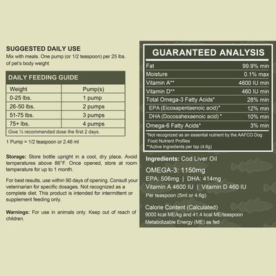 Show full view: Chew + Heal Wild-Caught Cod Liver Oil Salmon Oil Alternative Skin & Coat Liquid Supplement for Dogs, 16-fl oz bottle slide 10 of 11
