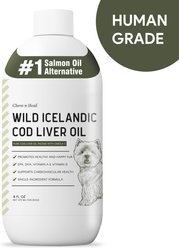 Chew + Heal Wild-Caught Cod Liver Oil Salmon Oil Alternative Skin & Coat Liquid Supplement for Dogs, 8-fl oz bottle
