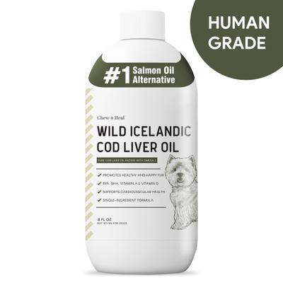 Show full view: Chew + Heal Wild-Caught Cod Liver Oil Salmon Oil Alternative Skin & Coat Liquid Supplement for Dogs, 8-fl oz bottle slide 1 of 11