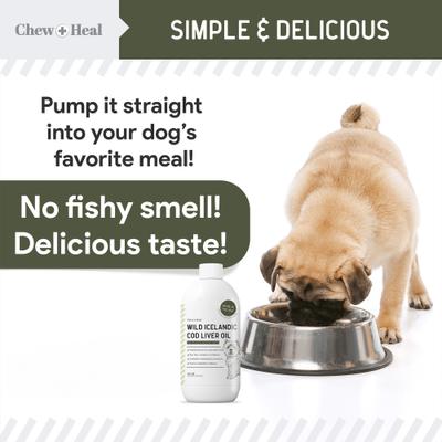 Show full view: Chew + Heal Wild-Caught Cod Liver Oil Salmon Oil Alternative Skin & Coat Liquid Supplement for Dogs, 8-fl oz bottle slide 6 of 11