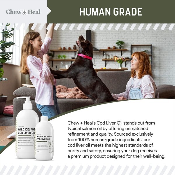 Chew + Heal Wild-Caught Cod Liver Oil Salmon Oil Alternative Skin & Coat Liquid Supplement for Dogs