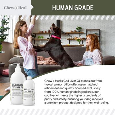Show full view: Chew + Heal Wild-Caught Cod Liver Oil Salmon Oil Alternative Skin & Coat Liquid Supplement for Dogs, 8-fl oz bottle slide 4 of 11