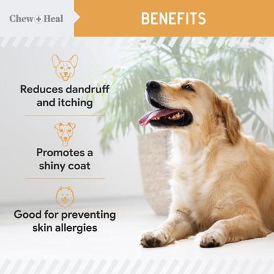 Show full view: Chew + Heal Wild-Caught Omega Skin + Coat Softgels Made with Wild-Caught Fish Oil Supplement for Dogs & Cats, 180 count slide 6 of 11