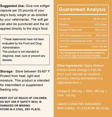 Show full view: Chew + Heal Wild-Caught Omega Skin + Coat Softgels Made with Wild-Caught Fish Oil Supplement for Dogs & Cats, 180 count slide 9 of 11