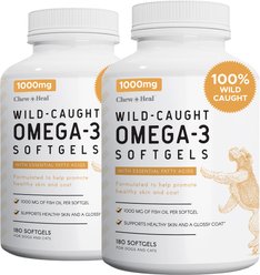 Chew + Heal Wild-Caught Omega Skin + Coat Softgels Made with Wild-Caught Fish Oil Supplement for Dogs & Cats, 360 count
