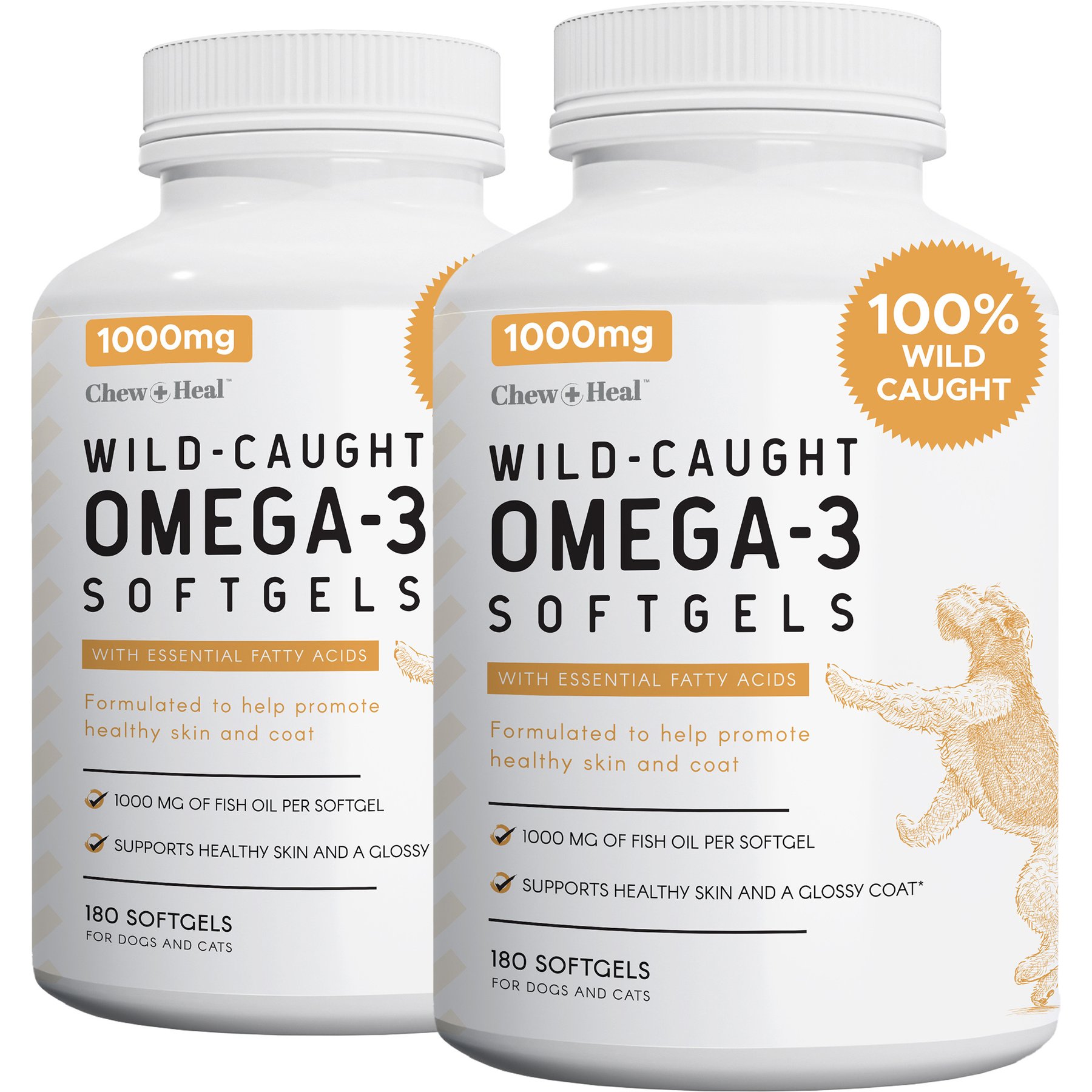 Chew + Heal Wild-Caught Omega Skin + Coat Softgels Made with Wild-Caught Fish Oil Supplement for Dogs & Cats, 360 count