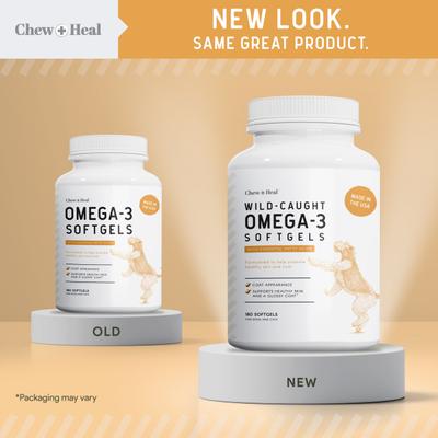 Show full view: Chew + Heal Wild-Caught Omega Skin + Coat Softgels Made with Wild-Caught Fish Oil Supplement for Dogs & Cats, 360 count slide 3 of 11