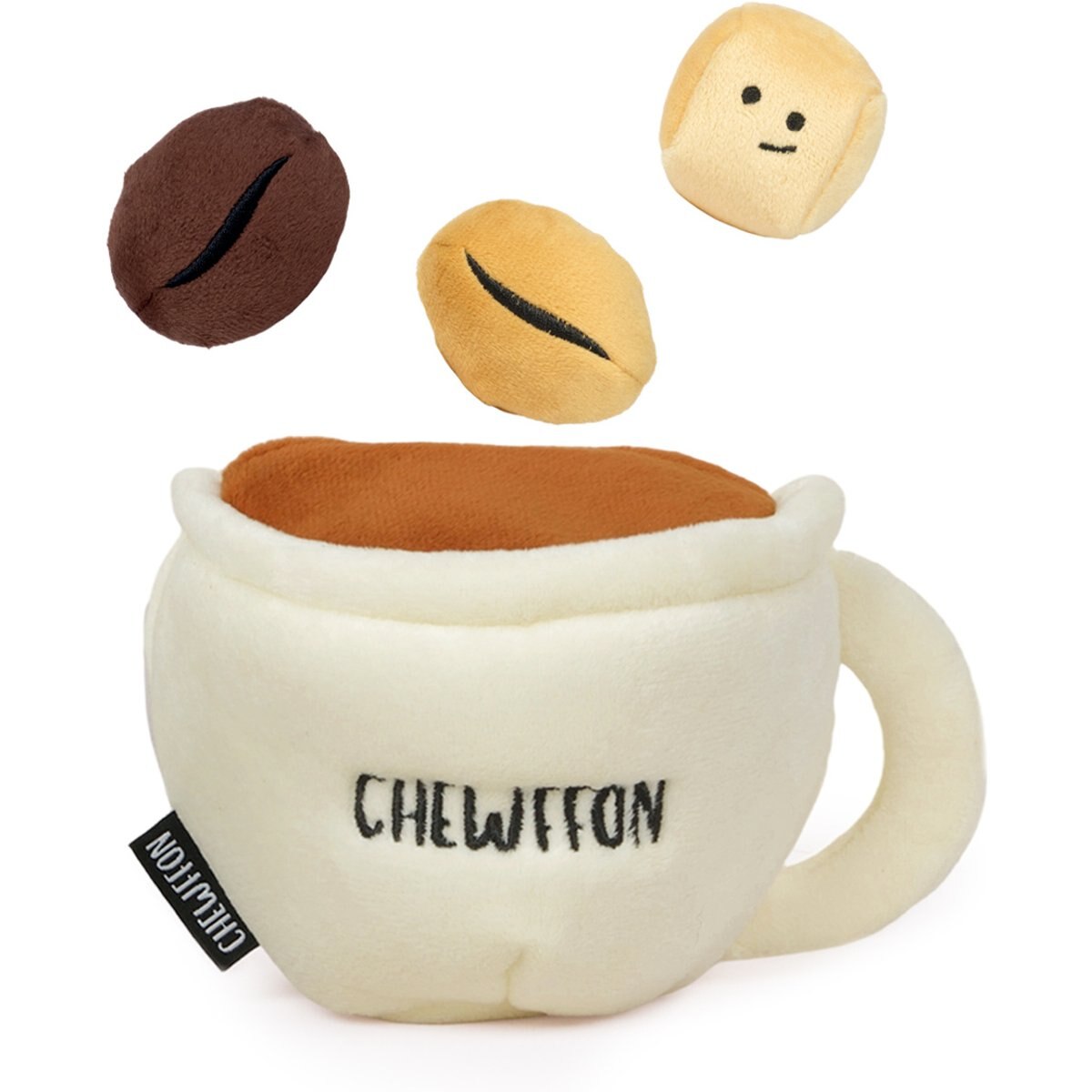 CHEWFFON Expresso Set Hide & Seek Puzzle Crinkle Squeaky Dog Plush Toy, White