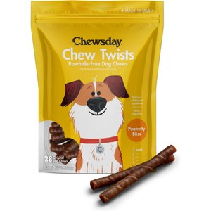 Chewsday Peanuty Bliss Chew Twists Rawhide-Free Dog Hard Chews, 28 count
