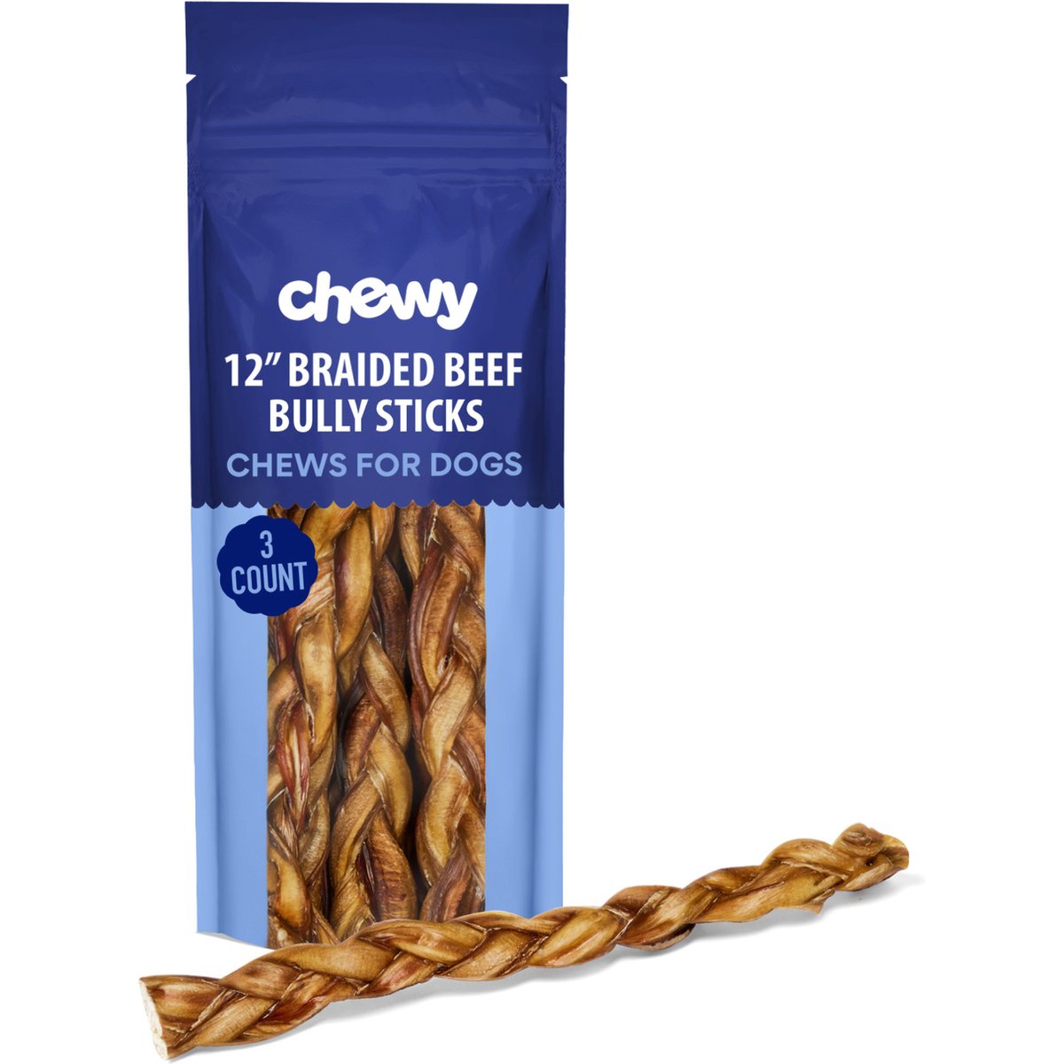 Chewy Made Braided Bully Stick 12" Dog Treats (FORMERLY BONES & CHEWS), 3 count