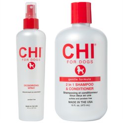 CHI Gentle 2 in1 Shampoo & Conditioner, 16-fl oz bottle + Deodorizing Dog Spray, 8-fl oz bottle