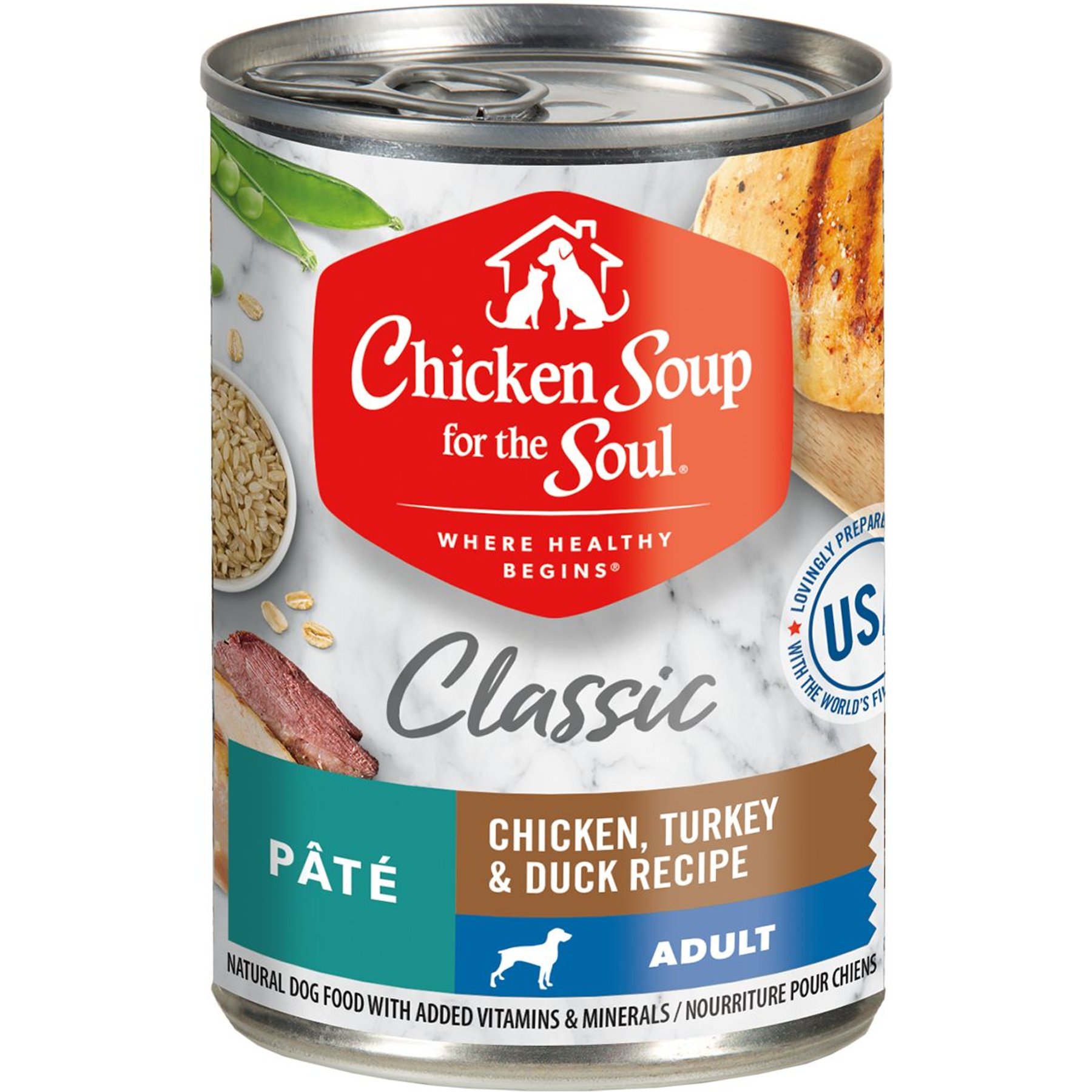 Chicken Soup for the Soul Adult Pate Chicken, Turkey & Duck Recipe Canned Dog Food, 13-oz, bundle of 36