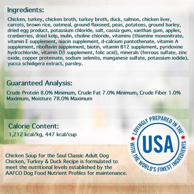 Show full view: Chicken Soup for the Soul Adult Pate Chicken, Turkey & Duck Recipe Canned Dog Food, 13-oz, case of 12 slide 4 of 10