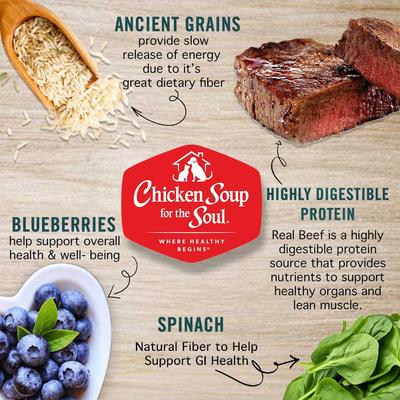 Show full view: Chicken Soup for the Soul Beef & Brown Rice Recipe Adult Dry Dog Food, 13.5-lb bag slide 6 of 11