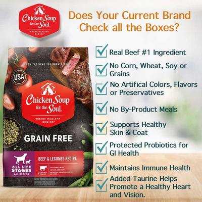 Show full view: Chicken Soup for the Soul Beef & Legumes Recipe Grain-Free Dry Dog Food, 10-lb bag slide 7 of 11