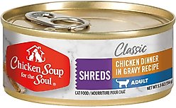 Chicken Soup for the Soul Chicken Dinner in Gravy Recipe Shreds Wet Cat Food, 5.5-oz can, case of 12
