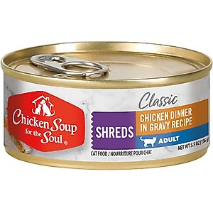Chicken Soup for the Soul Chicken Dinner in Gravy Recipe Shreds Wet Cat Food, 5.5-oz can, case of 12