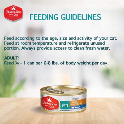 Show full view: Chicken Soup for the Soul Chicken & Turkey Recipe Adult Pate Canned Cat Food, 5.5-oz, case of 24 slide 5 of 9