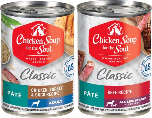 Show full view: Chicken Soup for the Soul Classic Adult Chicken, Turkey & Duck Recipe & Beef Pate Recipe Wet Dog Food, 13-oz can, case of 12 slide 3 of 8
