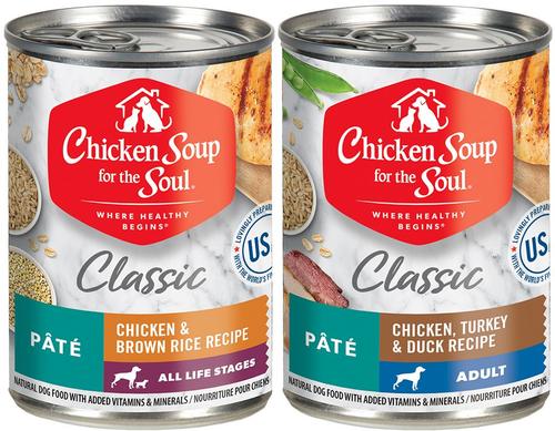 Show full view: Chicken Soup for the Soul Classic Adult Chicken, Turkey & Duck Recipe & Chicken & Brown Rice Pate Recipe Wet Dog Food, 13-oz can, case of 12 slide 3 of 8