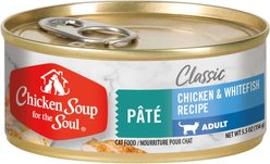 Chicken Soup for the Soul Classic Cat Chicken & Whitefish Recipe Pate Wet Cat Food, 5.5-oz can, case of 24