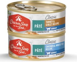 Chicken Soup for the Soul Classic Cat Multipack Chicken & Whitefish Recipe Pate Turkey & Giblet Recipe Pate Wet Cat Food, 5.5-oz can, 24 count