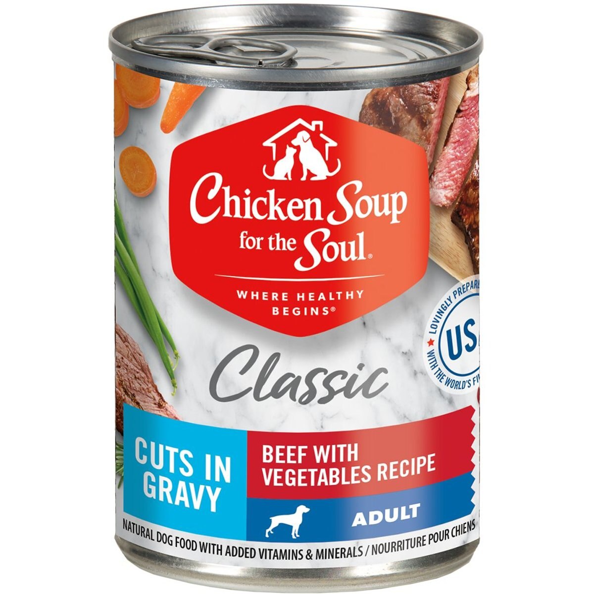 Chicken Soup for the Soul Classic Cuts in Gravy Beef with Vegetables Recipe Adult Dog Food, 13-oz can, case of 12