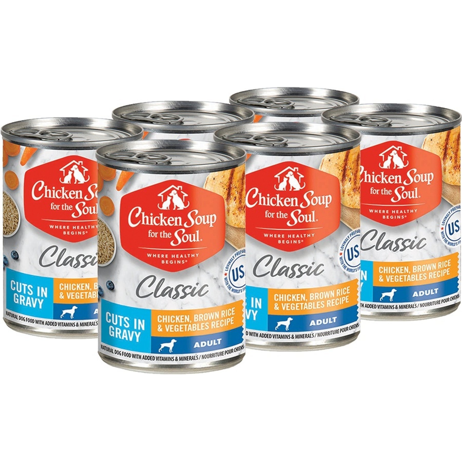 Chicken Soup for the Soul Classic Cuts in Gravy Chicken, Brown Rice & Vegetables Recipe Adult Dog Food, 13-oz can, 6 count