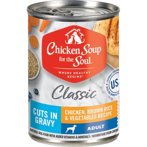 Chicken Soup for the Soul Classic Cuts in Gravy Chicken, Brown Rice & Vegetables Recipe Adult Dog Food, 13-oz can, case of 12