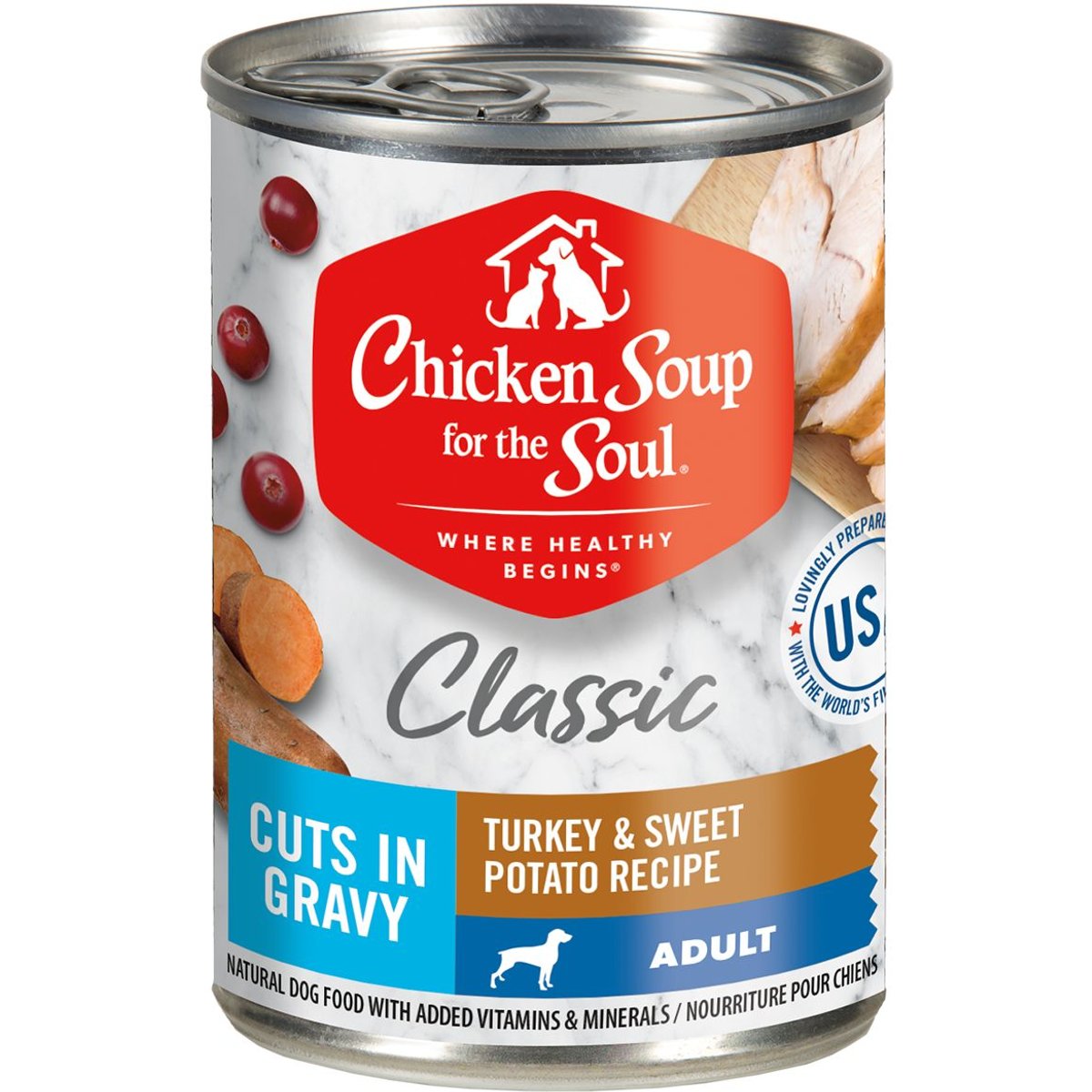 Chicken Soup for the Soul Classic Cuts in Gravy Turkey & Sweet Potato Recipe Adult Dog Food, 13-oz can, case of 12