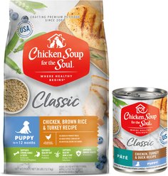 Chicken Soup for the Soul Dry & Wet Food Bundle: Puppy Chicken, Turkey & Brown Rice Dry Food, 28-lb bag + Puppy Pate Chicken, Turkey & Duck Canned Food, 13-oz, case of 12