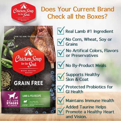 Show full view: Chicken Soup for the Soul Grain-Free Lamb & Pea Recipe Dry Dog Food, 4-lb bag slide 7 of 11