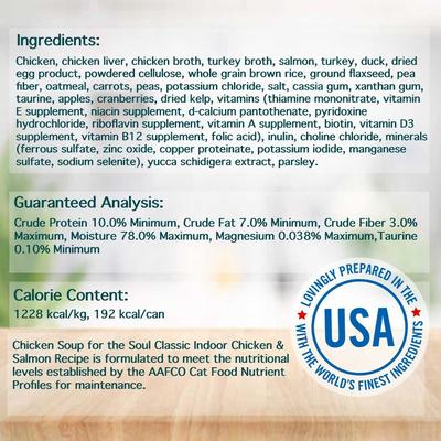 Show full view: Chicken Soup for the Soul Indoor Chicken & Salmon Recipe Pate Canned Cat Food, 5.5-oz, case of 24 slide 4 of 10