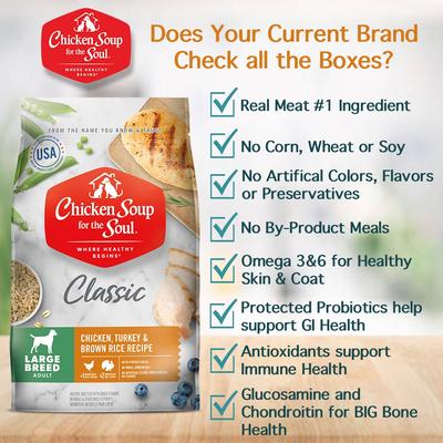 Show full view: Chicken Soup for the Soul Large Breed Adult Chicken, Turkey & Brown Rice Recipe Dry Dog Food, 40-lb bag slide 7 of 13