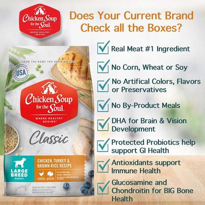 Show full view: Chicken Soup for the Soul Large Breed Puppy Chicken, Turkey & Brown Rice Recipe Dry Dog Food, 13.5-lb bag slide 7 of 13