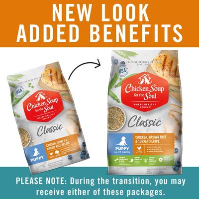 Show full view: Chicken Soup for the Soul Puppy Chicken, Brown Rice & Turkey Recipe Dry Dog Food, 28-lb bag slide 3 of 12