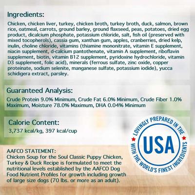 Show full view: Chicken Soup for the Soul Puppy Pate Chicken, Turkey & Duck Recipe Canned Dog Food, 13-oz can, 6 count slide 4 of 9