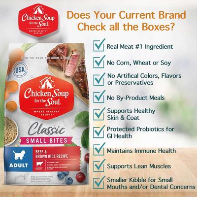 Show full view: Chicken Soup for the Soul Small Bites Beef & Brown Rice Recipe Adult Dry Dog Food, 4.5-lb bag slide 8 of 12