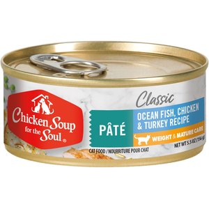 Chicken Soup for the Soul Weight & Mature Care Senior Ocean Fish, Chicken & Turkey Recipe Pate Canned Cat Food, 5.5-oz, case of 24
