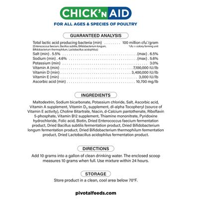 Show full view: Chick'N Aid Probiotic Blend with Electrolytes Poultry Supplement, 8-oz bag slide 3 of 4